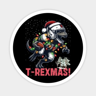 American Football Player T-Rex Christmas Magnet